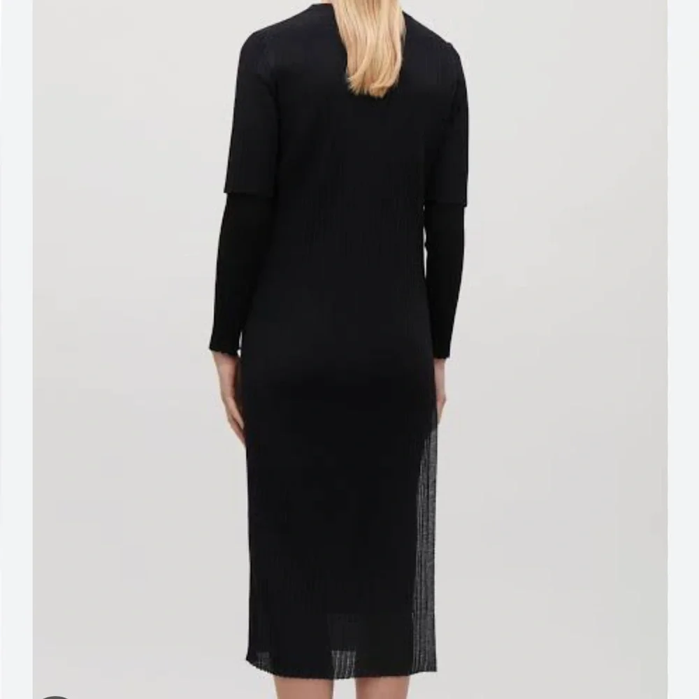 COS Black Ribbed Knit Midi Dress Long Sleeve Asymmetrical Hem Minimalist Size S - Picture 3 of 16